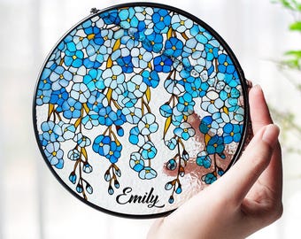 Personalized Forget Me Not Suncatcher, Faux Stained Glass Window Hanging