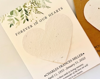 Flower Seed Paper Memorial Favors I Eco Friendly Love Grows Plantable Cards I Forever in our Hearts I Memorial Cards I Funeral Cards