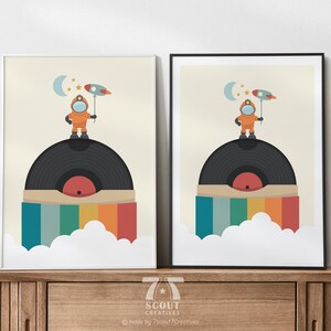 Vinylplaat, ruimteman, retro, afdrukbare muurkunst, vintage, retro, ruimte, astronaut alleen digitaal bestand