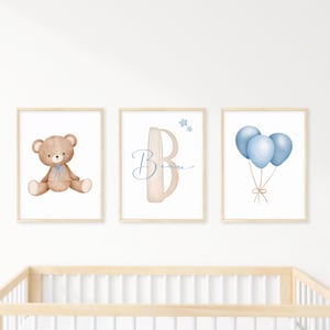 Custom Bear Nursery Print Boys Room Customizable Wall Art Personalized Name Sign Initial Print Teddy Bear Nursery Decor