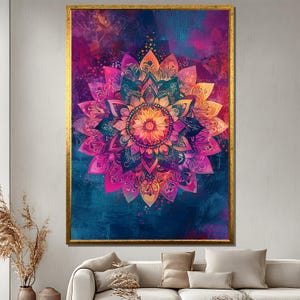 Vibrant Mandala Canvas Painting - Bohemian Spiritual Wall Art - Colorful Meditation Decor Gift