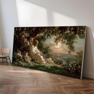 Jesus in Garden Canvas Painting, Inspirational Christian Wall Art, Ready to Hang Peaceful Home Decor, Faith Gift, Canvas Art Gift