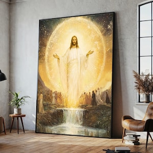 Jesus Ascending to Heaven Painting, Glorious Christian Wall Art, Divine Light Canvas, Biblical Artwork, Religious Gift for Faithful