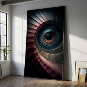 Surreal Eye and Spiral Canvas – Hypnotic Fantasy Wall Art in Sci-Fi Style, Psychedelic Gift for Studio, Hallway or Modern Creative Spaces