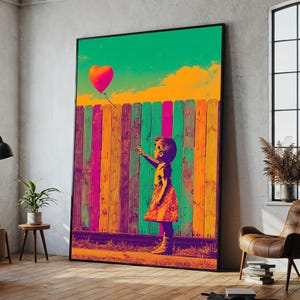 Colorful Banksy Girl with Balloon Canvas – Urban Pop Art Wall Decor, Ready to Hang Gift for Trendy Modern Spaces