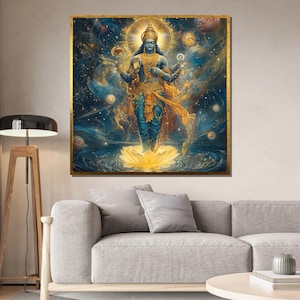 Vishnu Cosmic Hindu God Canvas Print, Spiritual Wall Art, Zen Meditation Painting, Large Sacred Home Decor Gift