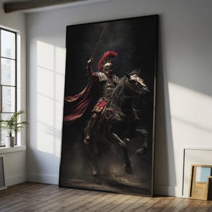 Roman Warrior on Horseback Canvas Painting, Ready to Hang Medieval Knight Wall Art, Epic Historical Battle Scene, Gift for History Lovers