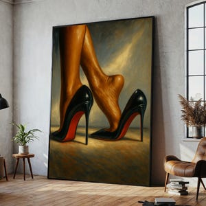 Seductive High Heels Wall Art, Sensual Black Stiletto Canvas Print with Elegant Legs for Glamorous Bedroom Decor