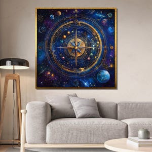 Himmlischen Kompass Leinwand, kosmische Wandkunst, Astrologie Wohnkultur, Galaxie Stern Karte Druck, astronomisches Geschenk, mystische Raumkunst