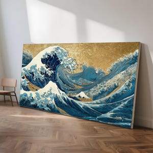 Great Wave Kanagawa Canvas Painting, Ready to Hang Japanese Wall Art, Hokusai Ocean Scene, Nautical Gift for Home Decor
