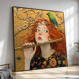Flute Player Canvas Painting, Musical Art Wall Decor, Elegant Woman Artwork, Large Home Decor, Gift for Music and Art Lovers