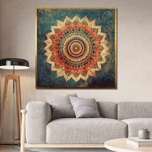 Bohemian Mandala Wall Art, Large Canvas Painting for Living Room Decor, Spiritual Gift for Home Interior, Zen Design