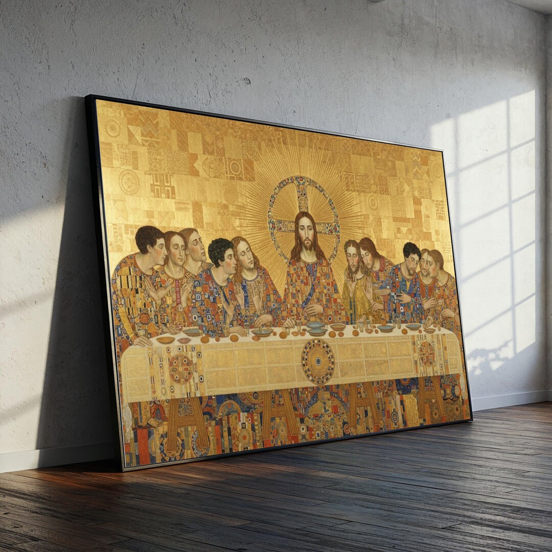 The Last Supper Gold Mosaic Canvas, Religious Wall Art, Jesus and ...