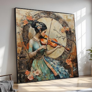 Violinist Canvas Painting, Classical Music Wall Art, Elegant Woman Artwork, Large Home Decor, Gift for Music and Art Lovers