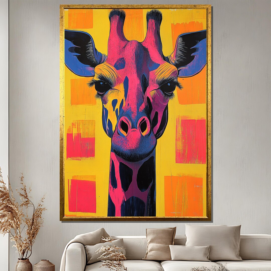 Colorful Giraffe Canvas Painting, Vibrant Wildlife Wall Art, Modern Pop ...