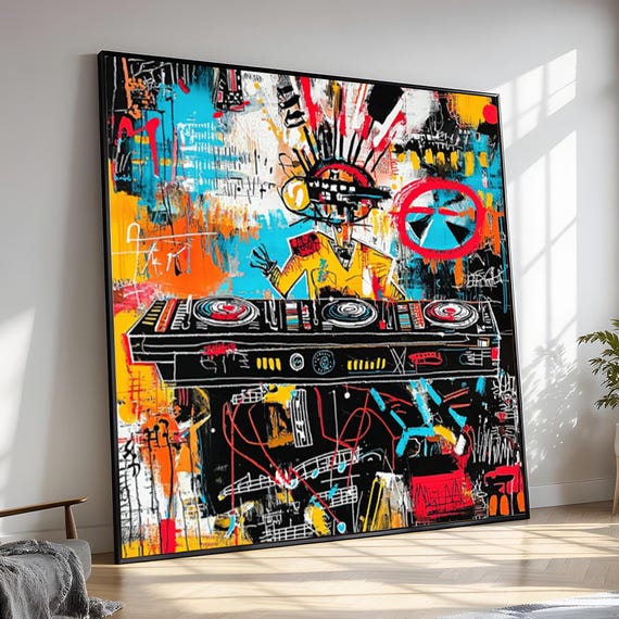 DJ Wall Art, Graffiti Expressionist Canvas, Urban Pop Art Print