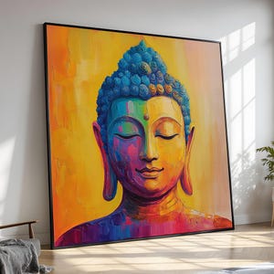 Colorful Buddha Face Canvas Print, Zen Home Decor, Meditation Wall Art, Large Spiritual Painting, Yoga Room Gift