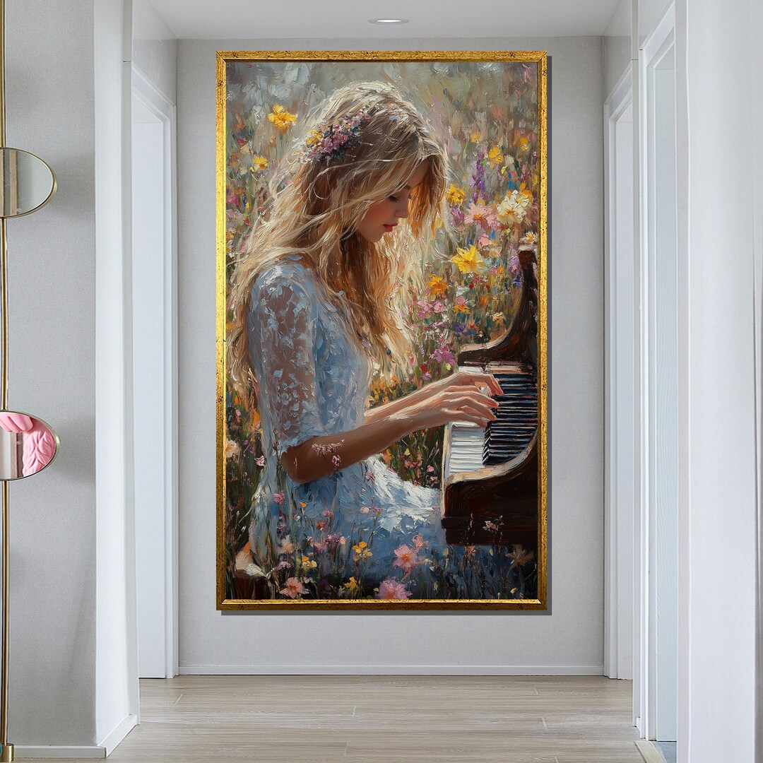 Romantic Woman Playing Piano Canvas Print, Elegant Music Wall Art ...