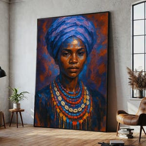 Colorful African Woman Canvas Painting, Bold Tribal Wall Art, Ready to Hang, Vibrant Culture Gift, Ethnic Home Wall Decor