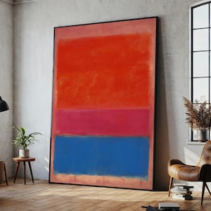 Mark Rothko - İnspired vibrant red, pink, blue color field canvas painting, ready to hang gift - minimalist mid century modern art