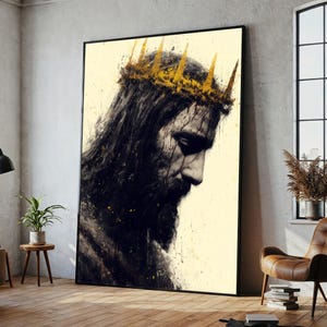Jesus with Crown of Thorns Canvas Painting, Abstract Christian Wall Art, Ready to Hang Faith Decor, Religious Gift, Modern Art