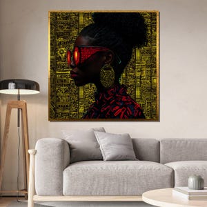 Futuristic Woman Portrait Wall Art, Neon Pop Art Canvas, Abstract Cyberpunk Print, Modern Urban Decor, Unique Artwork Gift