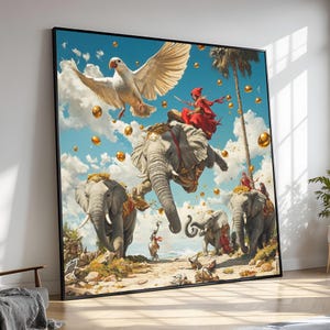 Elephant Canvas Painting, Fantasy Animal Wall Art, Surreal Safari Artwork, Exotic Home Decor, Wildlife Elephant Print, Unique Gift Idea