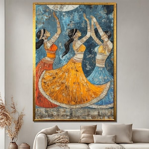 Traditional Indian Dance Canvas Painting, Cultural Wall Art, Bollywood Style Home Decor, Unique Gift for Art Lovers