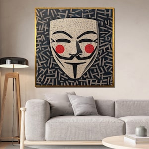 Guy Fawkes Mask Wall Art, Anonymous Graffiti Canvas, Modern Pop Art Print, Urban Decor, Bold Statement Artwork Gift
