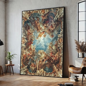 Grand Baroque Ceiling Fresco Canvas Painting Ready to Hang Gift, Exquisite Renaissance Wall Art for Elegant Home Interiors