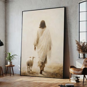 Jesus and the Lost Sheep Painting, Christian Wall Art, Religious Canvas Decor, Christ with Lamb Print, Biblical Inspired Artwork