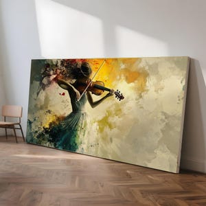 Violinist Canvas Painting, Elegant Music Wall Art, Abstract Woman Artwork, Large Wall Decor, Artistic Musician Print, Gift for Violin Lovers