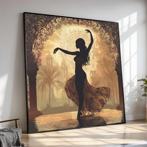 Oriental Dancer Canvas Painting, Exotic Belly Dance Wall Art, Elegant Silhouette Artwork, Large Home Decor, Gift for Dance Enthusiasts
