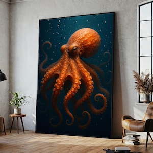 Realistic Octopus Ocean Art – Deep Sea Animal Canvas Painting, Ready to Hang Gift for Nature Lovers