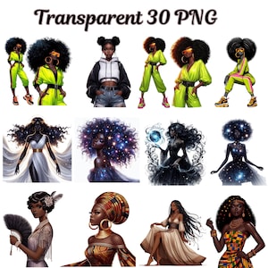Afrocentric Black Woman PNG Clipart Bundle: Melanin Queen Illustrations (Digital Download)