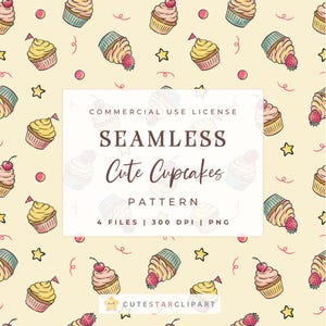 Cupcakes Seamless Pattern Sweet Treats Dessert Pattern Fabric Commercial Use Cupcake Scrapbook Digital Download