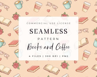 Books and Coffee Seamless Pattern: Girly Cozy Design (Digital Download)