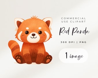 Watercolor Red Panda Clipart Commercial Use (Digital Download)