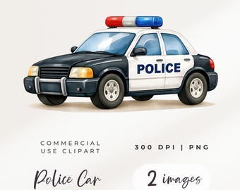 Clipart de coche de policía, arte mural infantil (descarga digital), uso comercial