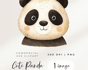 Watercolor Panda Clipart, Cute Animal PNG (Digital Download)