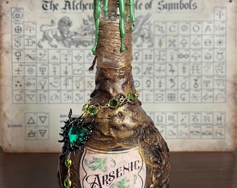 Botella de poción de fantasía de arsénico / Decoración de estantería de libros de Halloween única en su tipo