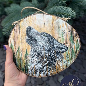 Howling Wolf Wall Art on Wood – Hand-Painted Acrylic Animal Decor, Rustic Forest Gift, 100% hand made , paintings, gift