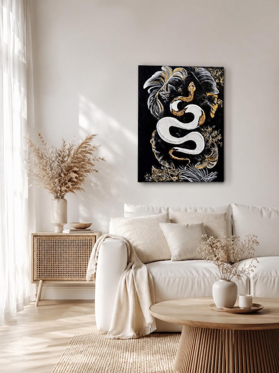 Textured Snake Painting: 3D Minimalist Art, Modern Wall Decor (50