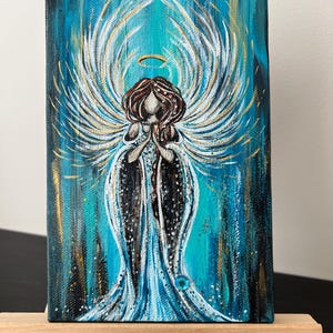 Arte de Ángel Guardián: Pintura acrílica con caballete y cuaderno de deseos: regalo de bautismo espiritual para ahijados, bebés o seres queridos.