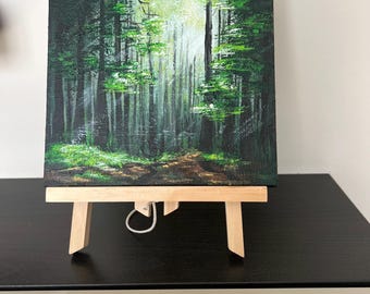 Original Forest Painting, Sunlight Through Trees, Textured Acrylic Nature Art (20x20 cm)