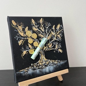 Peinture d'arbre d'argent | Idée cadeau en espèces | Art symbolique original | Toile acrylique faite main | Décoration murale prospérité | Cadeau unique en argent