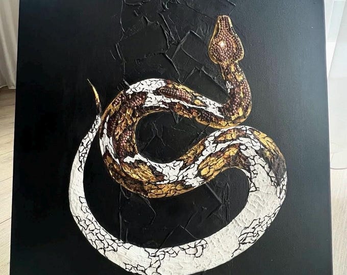 Textured Painting Featuring a Snake. Size 40x40x3 Cm - Etsy