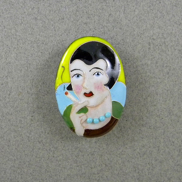 Fume Femme #1, Enamel Studio Button, Cloisonne