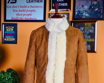 Topshop Retro Afghan Wildleder Mantel: Echtes Schaffell Pelzbesatz