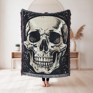 Totenkopf-Mosaik-Häkelmuster – Herbstliche Halloween-Skelett-Gothic-Decke